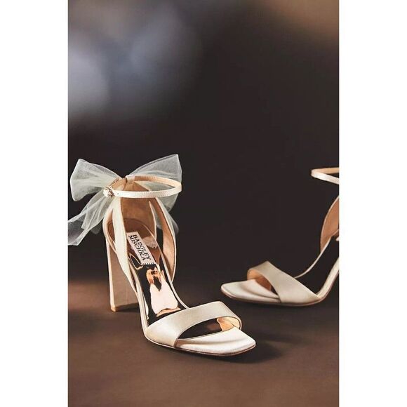 NEW ANTHROPOLOGIE BHLDN Sz 8.5 BADGLEY MISCHKA KIM BOW BACK HEELS IVORY - Picture 2 of 3